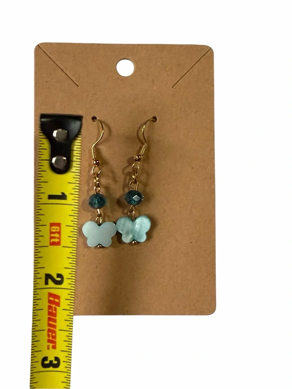 Gold-Plated Blue Mother-of-Pearl Butterfly Drop Earrings